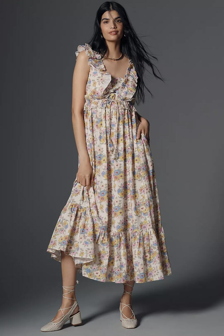 NWT ANTHROPOLOGIE Love The Label x Liberty London Penida Ruffle Maxi Dress SMALL